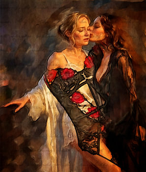 Sensual Kiss in Paris – Bohème Romance & -lace corset (Fine Art wall art)