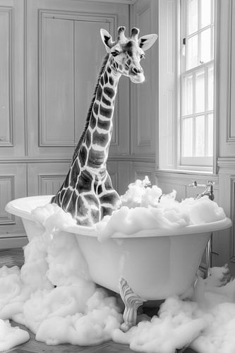 Sublieme giraffe in bad - Een unieke badkamerfoto voor je toilet