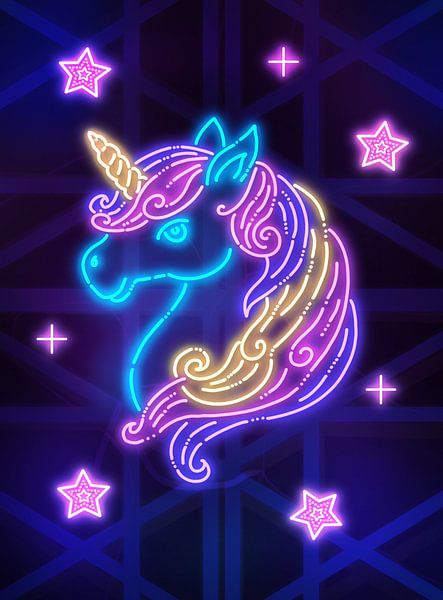 Cute Unicorn Neon Art by Vectorheroes