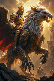 Dark Fantasy Gothic Wall Art: VALKARYON - A Knight Rides a Griffin by INFERAURUM - Dark Fantasy Wall Art