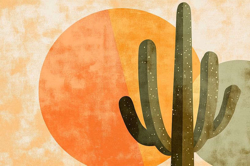 Kaktus vor bunten Kreisen – Abstrakt von Poster Art Shop