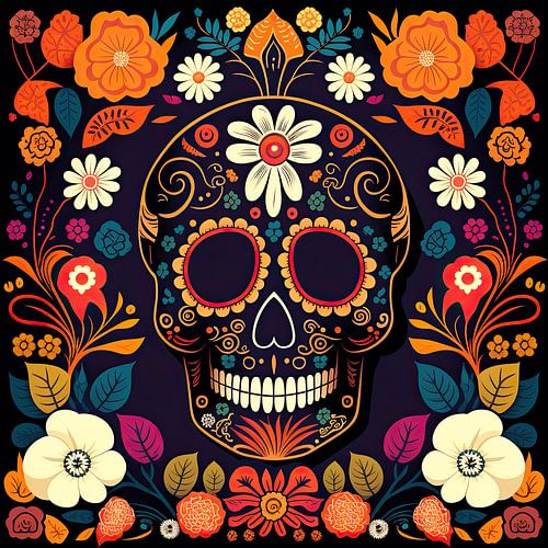 Doodshoofd in folkloristische stijl - Allerzielen