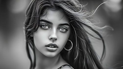 Portrait d'une femme en noir et blanc