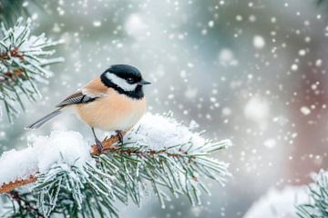 Wintervogel op een besneeuwde tak van Poster Art Shop