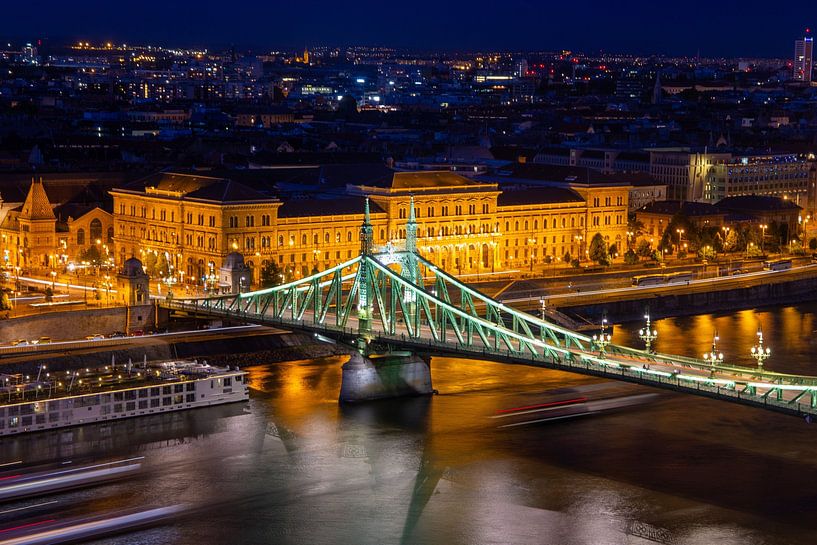 Evening panorama of Budapest with the Danube and the Liberty Bridge in the foreground by Udo Herrmann