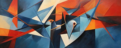 Bird Artwork | Abstract Orange Blue by Eye catching paintings