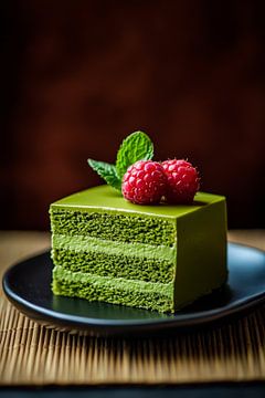 Matcha cake met frambozen en munt van Poster Art Shop