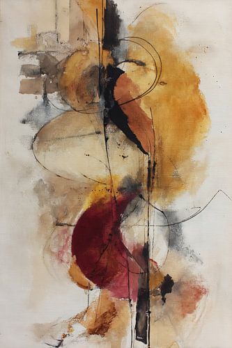 Abstract Schilderij - Oker en Rood Krachtig Expressief