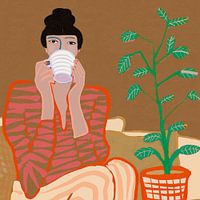 Dame die koffie drinkt, zittende vrouw