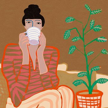 Dame die koffie drinkt, zittende vrouw van Sharyn Bursic