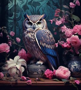 Hibou standard fleurs roses