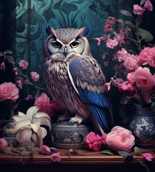 Hibou standard fleurs roses par Ellen Reografie