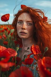 Rote Blüten und funkelnde Augen von Poster Art Shop