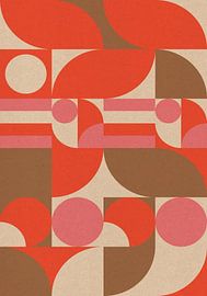 Retro jaren 70 wonen. Abstracte geometrische kunst in roze, oranje, bruin, wit. van Dina Dankers