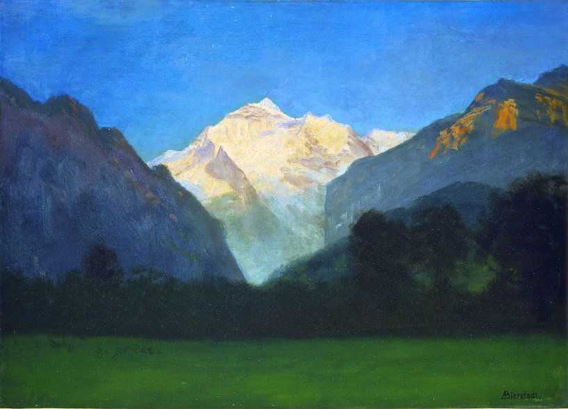 Albert Bierstadt, vue du parc des glaciers ou coucher de soleil au sommet par Atelier Liesjes