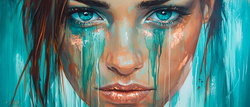 Emotionele intensiteit in blauwgroen van Poster Art Shop