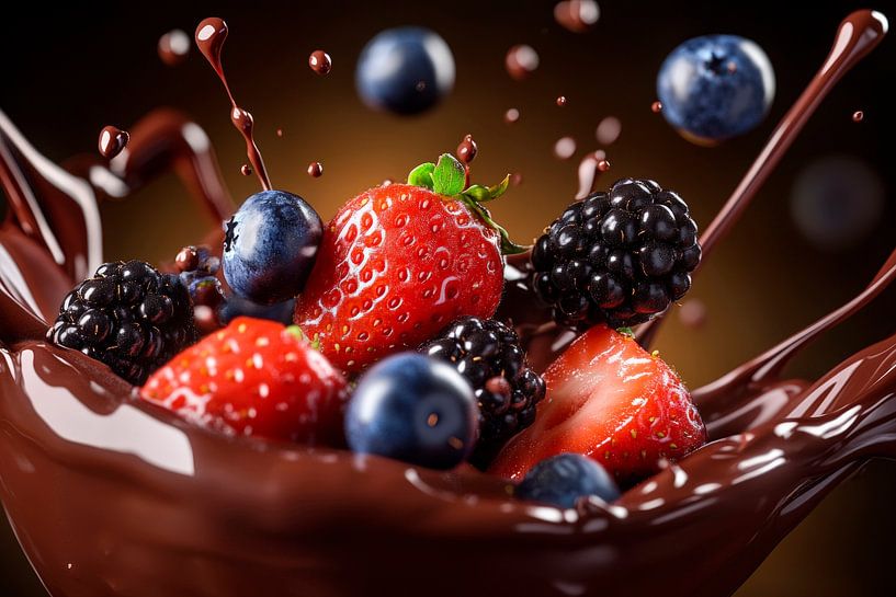 Chocolate drizzle with fresh berries by Poster Art Shop