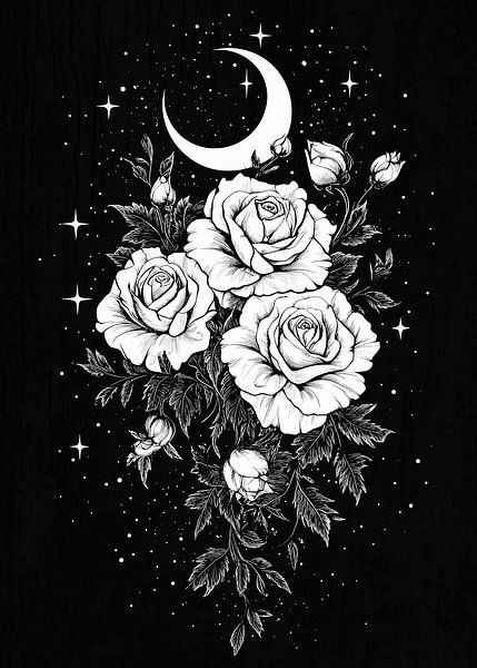 Motif floral avec lune et ciel étoilé par Pixelbull Design