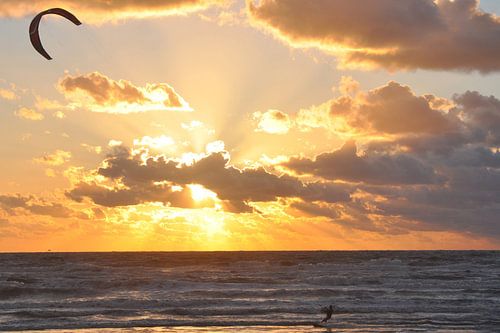 Kitesurfer during sunset