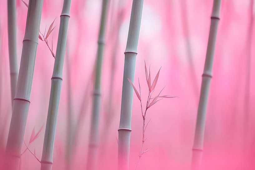 Bamboo forest in soft pink tones by Poster Art Shop