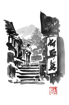 Geisha auf der Treppe