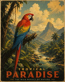 Vintage-Poster „Tropischer Ara“ von Dodik Hariyono