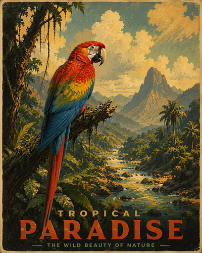 Vintage poster van een tropische ara