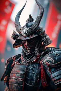 Samoerai harnas met gehoornde helm - Dramatisch van Poster Art Shop