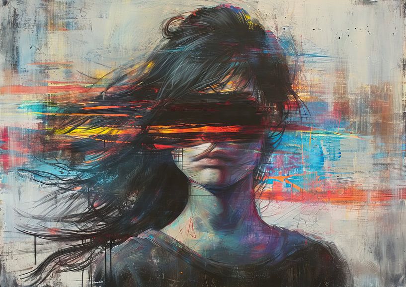 Mit verbundenen Augen | Modernes abstraktes Porträt von Wunderbare Kunst