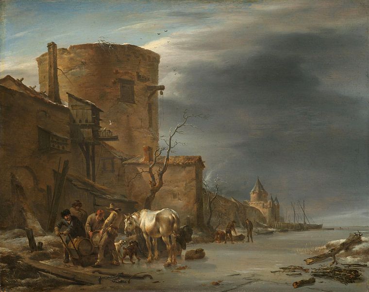Haarlem city wall in winter, Nicolaes Pietersz Berchem by Masterful Masters