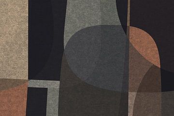 Abstracte organische vormen en lijnen. Geometrische kunst in retro stijl in grijs, bruin, geel 4 van Dina Dankers