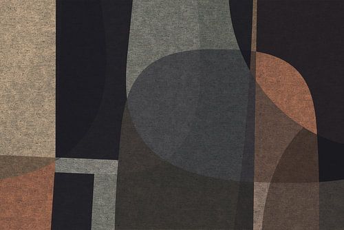 Abstracte organische vormen en lijnen. Geometrische kunst in retro stijl in grijs, bruin, geel 4