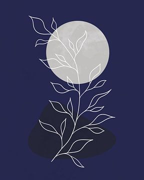 Abstrakte Landschaft in Mitternachtsblau mit einem silbernen Mond
