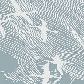 Japan Cranes Vintage Blue Grey by Mad Dog Art
