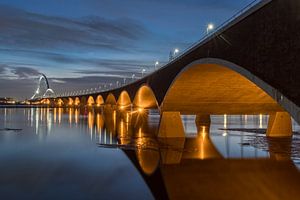City bridge De Oversteek Nijmegen during high tide