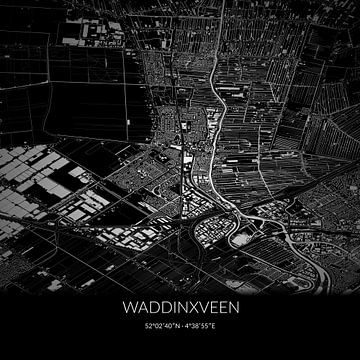 Black-and-white map of Waddinxveen, South Holland. by Rezona