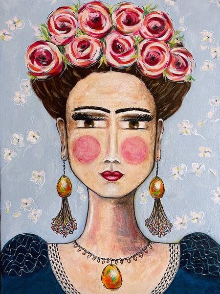 Fröhliches Porträt von Frida Kahlo von Dominique Clercx-Breed