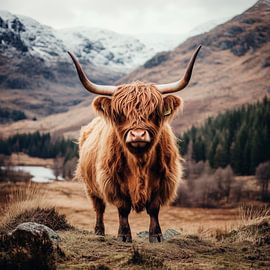 Hochlandrind Landschaft von Poster Art Shop