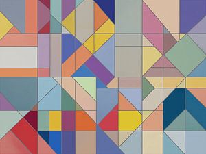 Geometrisch-abstraktes Kunstwerk in Pastell- und leuchtenden Farbtönen