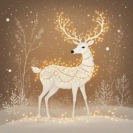 Eine Weihnachtsskulptur eines Rentiers mit Weihnachtsbeleuchtung. von J.a Dijkstra