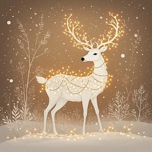 Eine Weihnachtsskulptur eines Rentiers mit Weihnachtsbeleuchtung.