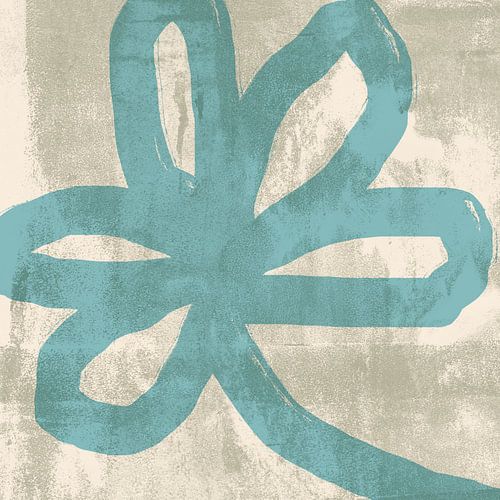 Fleur bleu clair sur fond blanc et gris. Botanique abstraite moderne.