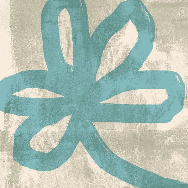 Light blue flower on white and grey. Modern abstract botanical. by Dina Dankers