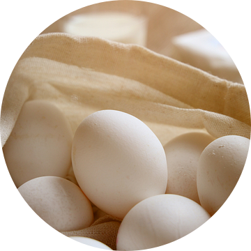 Symbolische afbeelding van bakingrediënten: Eieren in een stoffen zak van Udo Herrmann