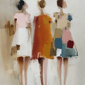Sunday Stroll, modern abstract portrait of three women by Studio Allee