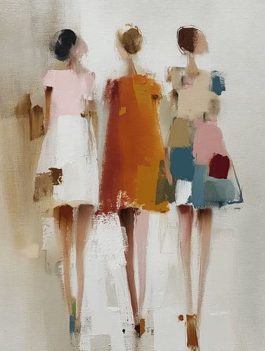 Sonntagsspaziergang, modernes abstraktes Porträt von drei Frauen