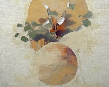 Abstract stilleven  - Vaas met eucalyptus tak - Japandi/Wabi Sabi stijl van Studio Pieternel