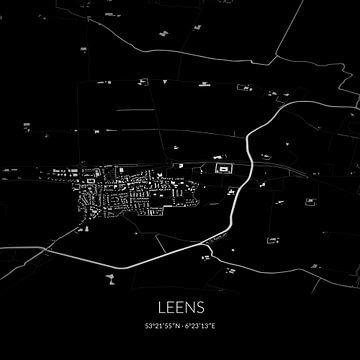 Zwart-witte landkaart van Leens, Groningen. van Rezona
