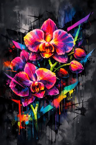 Neon Orchid Symphony – Vibrant Floral Fusion