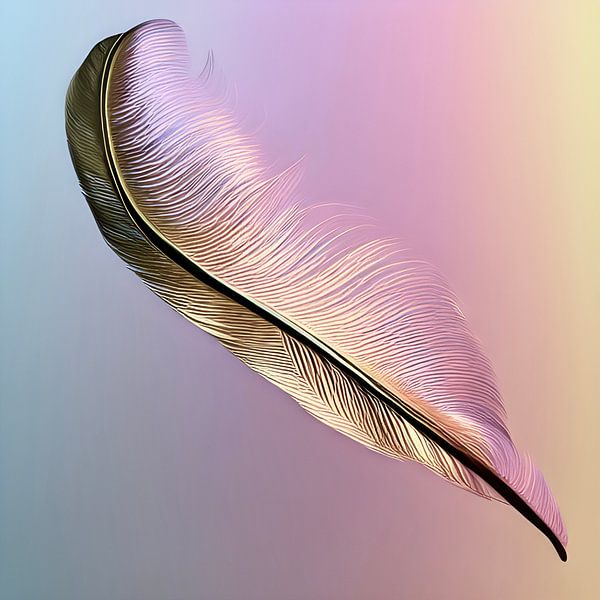 Still life with feather, gold, pink and orange atmosphere - illustration in soft pastel color by Lily van Riemsdijk - Art Prints with Color